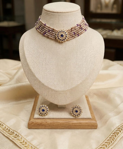 Blue Sapphire Beaded Neck Set