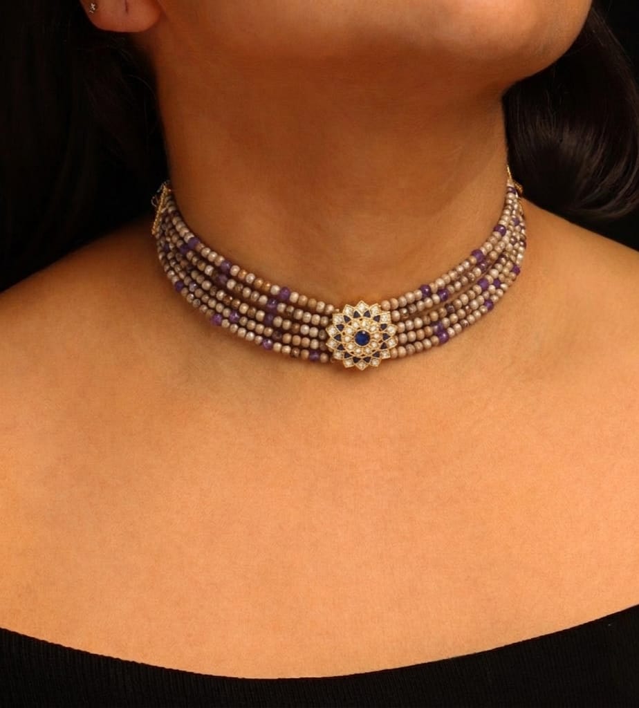 Blue Sapphire Beaded Neck Set