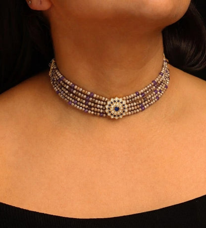 Blue Sapphire Beaded Neck Set