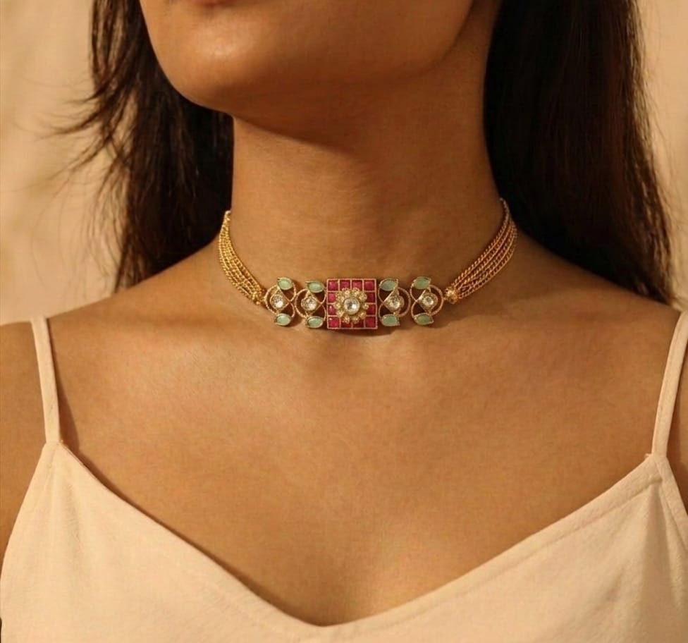 Tarini Multistrand Gold Mesh Choker Set