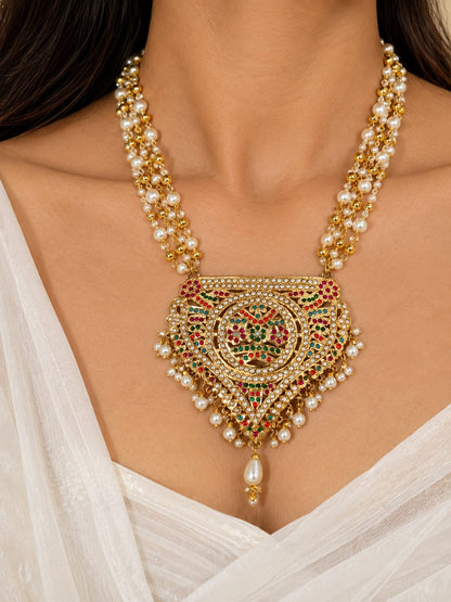 Panchrang moti pendant haar