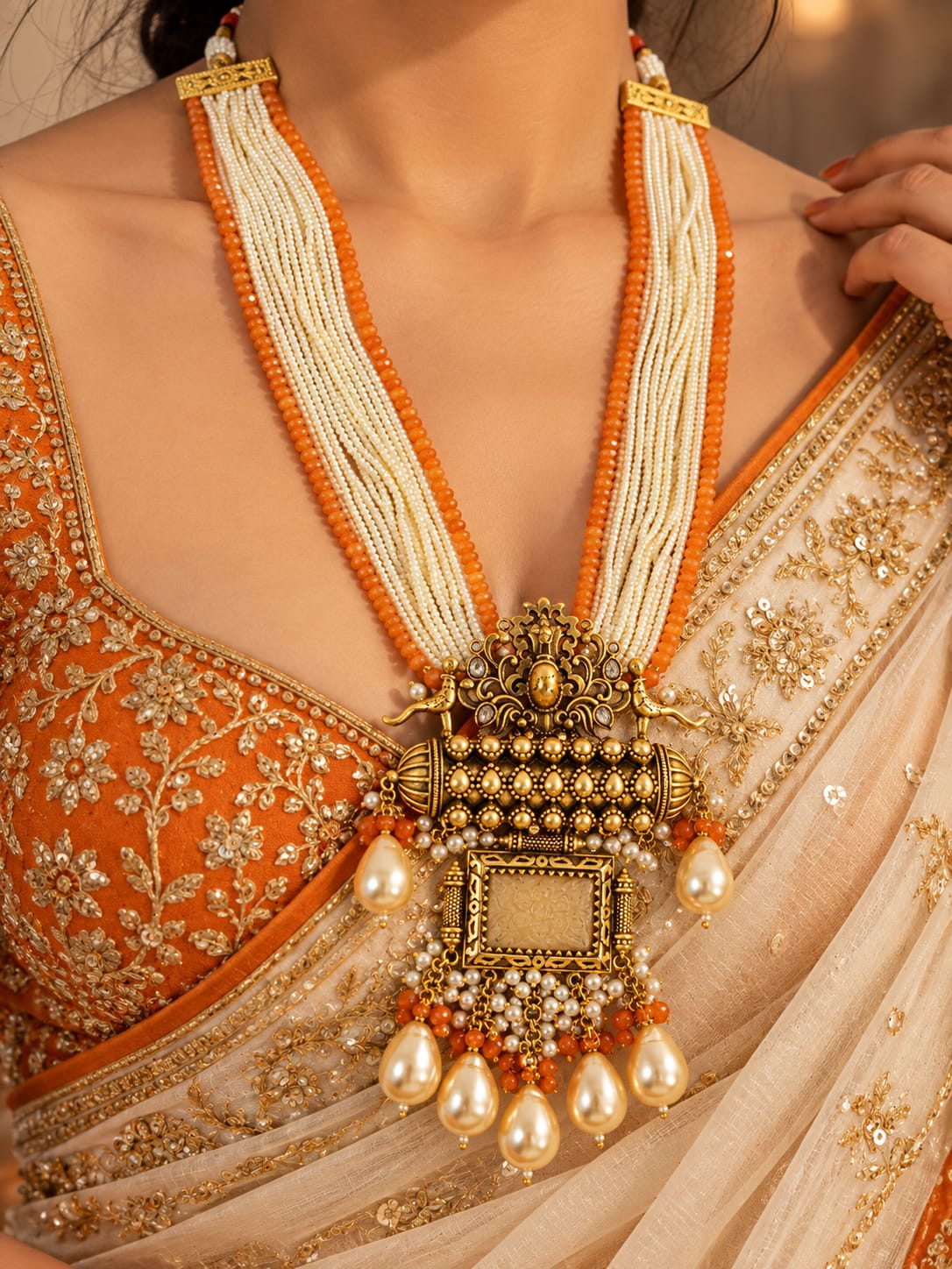 Morpankhi Moti Haar in Orange