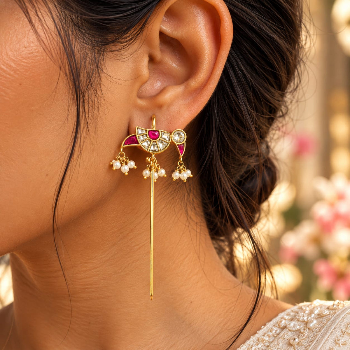 Mayurika Kundan Pin Earrings