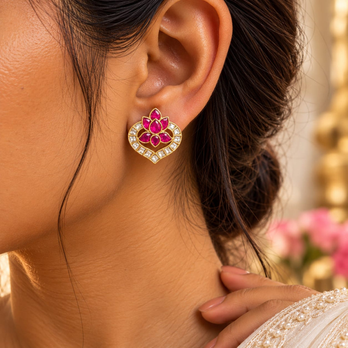 Lotus Ruby  Stud Earrings