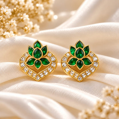 Lotus Emerald Stud Earrings
