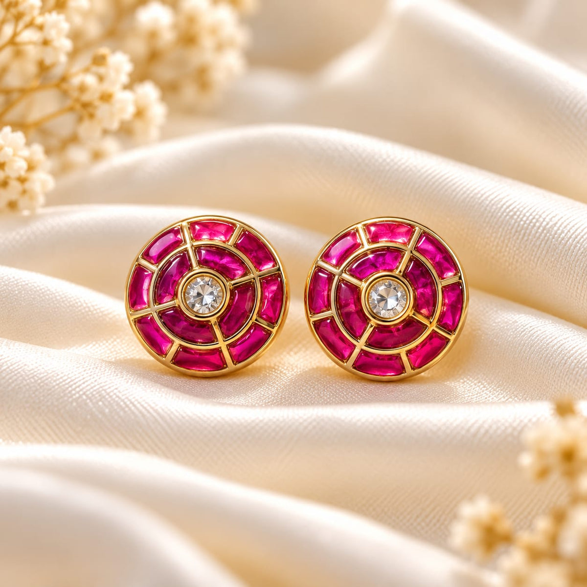 Wheel Ruby Stud Earrings