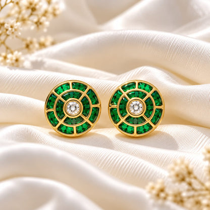 Wheel Emerald Stud Earrings