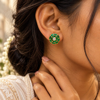 Wheel Emerald Stud Earrings