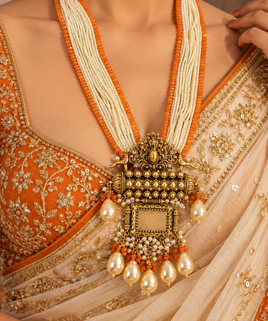 Morpankhi Moti Haar in Orange