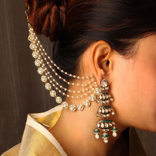 Aprajita kundan polki ear chain kaanchain with small pearls for women