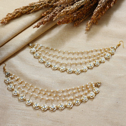 Aprajita polki pearl kaanchain close-up ear chain design