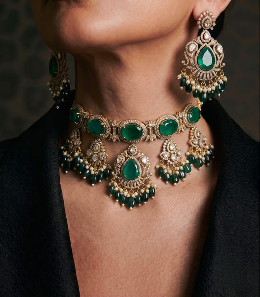Kundan teardrop necklace set with matching ring, artificial jewellery for festive wear online India