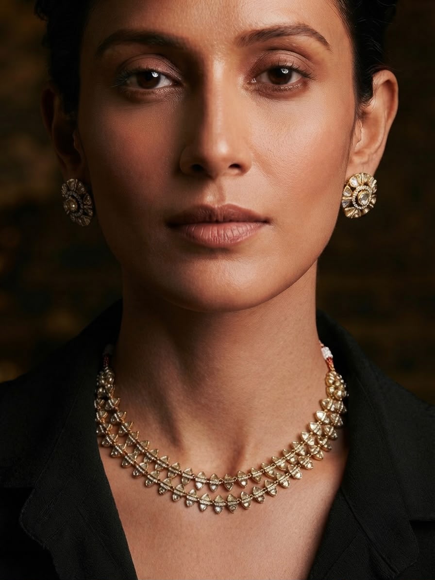 Antique gold layered necklace set for women.