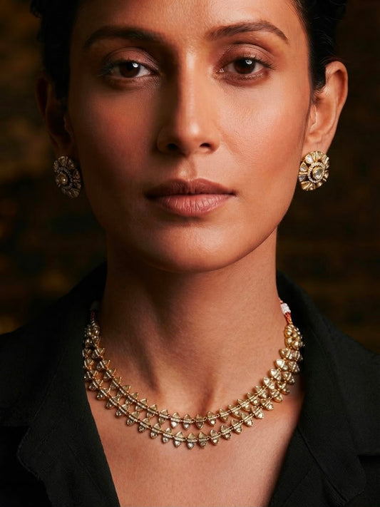 Antique gold layered necklace set for women.