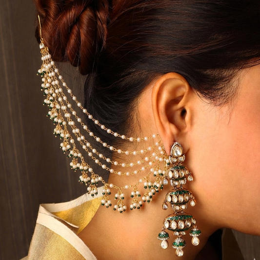 Maanvi pearl kaanchain ear chain pair for women, adjustable design