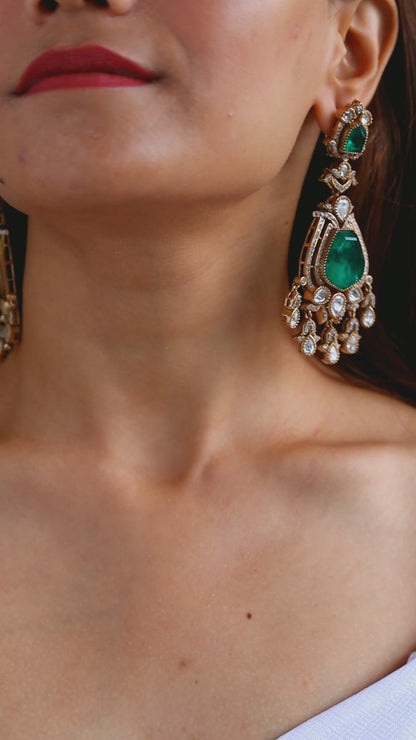 Kashvi Cocktail Earrings in Polki and Emerald