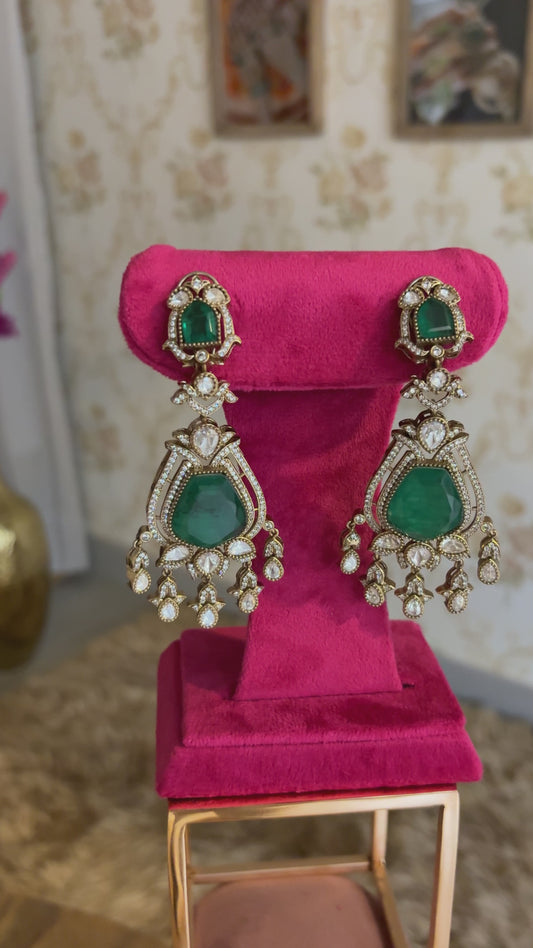 Kashvi Cocktail Earrings in Polki and Emerald