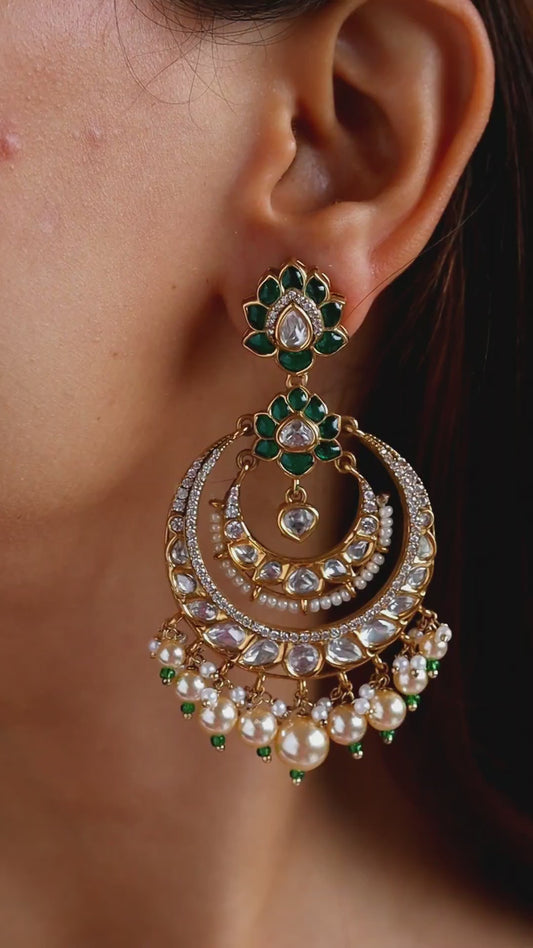 Aarvi Polki ChandBali in Emerald