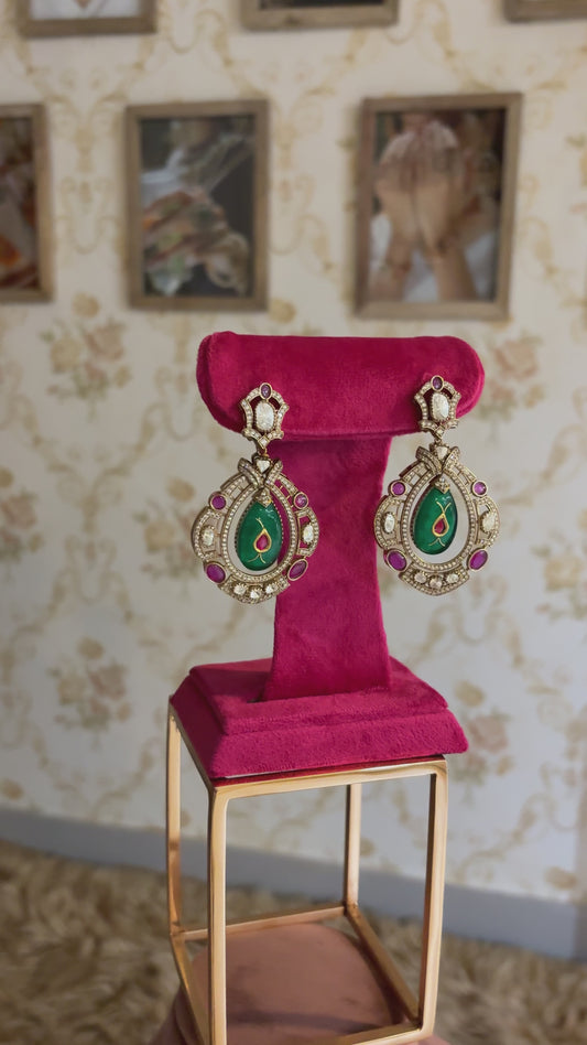 Mahika Cocktail Earrings in Ruby and Emerald