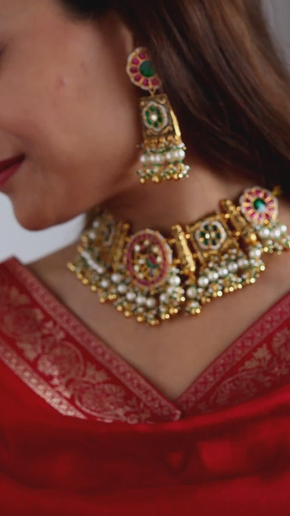 Vaidehi Gold Plated Choker in Ruby