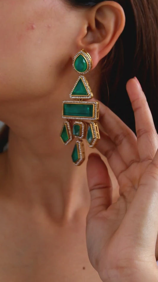 Saanvi Contemporary Earrings in Emerald