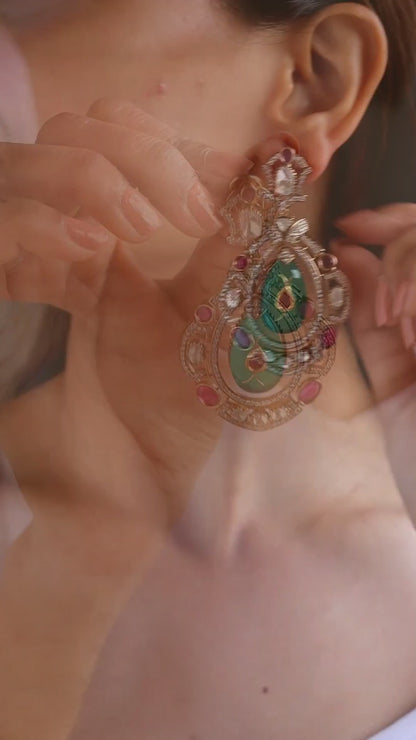 Mahika Cocktail Earrings in Ruby and Emerald