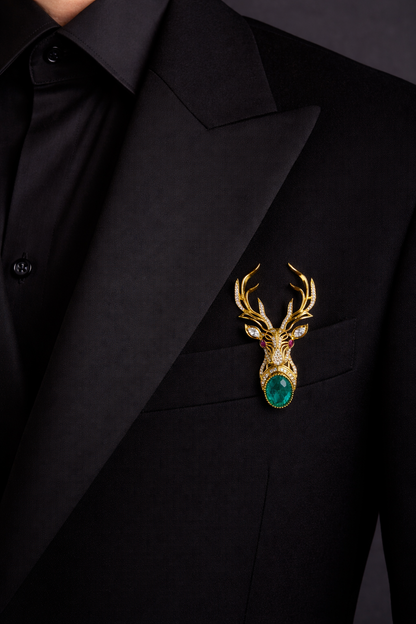 Stag Emerald Brooch