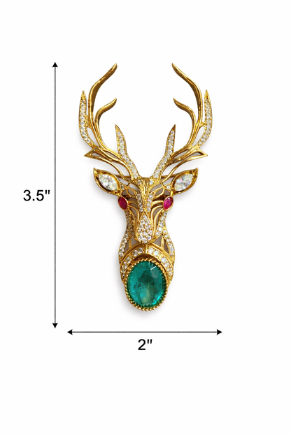 Stag Emerald Brooch