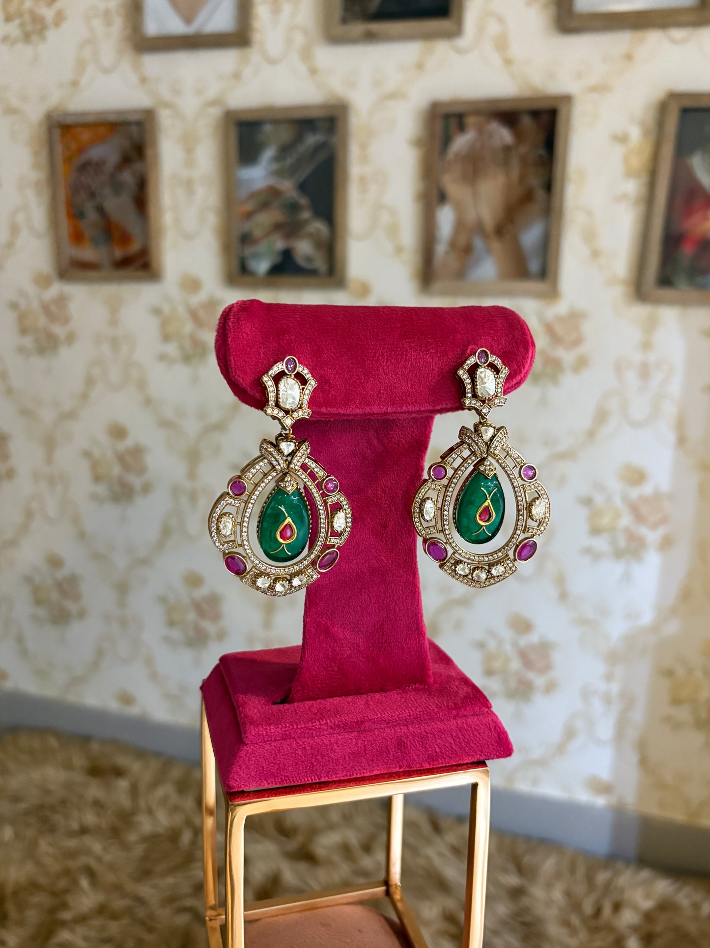 Mahika Cocktail Earrings in Ruby and Emerald