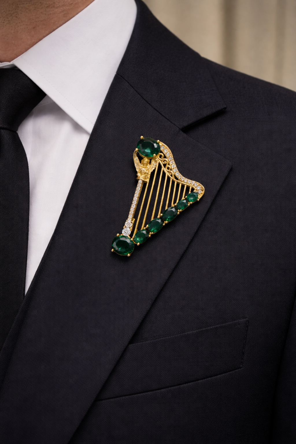 Emerald Harp Brooch