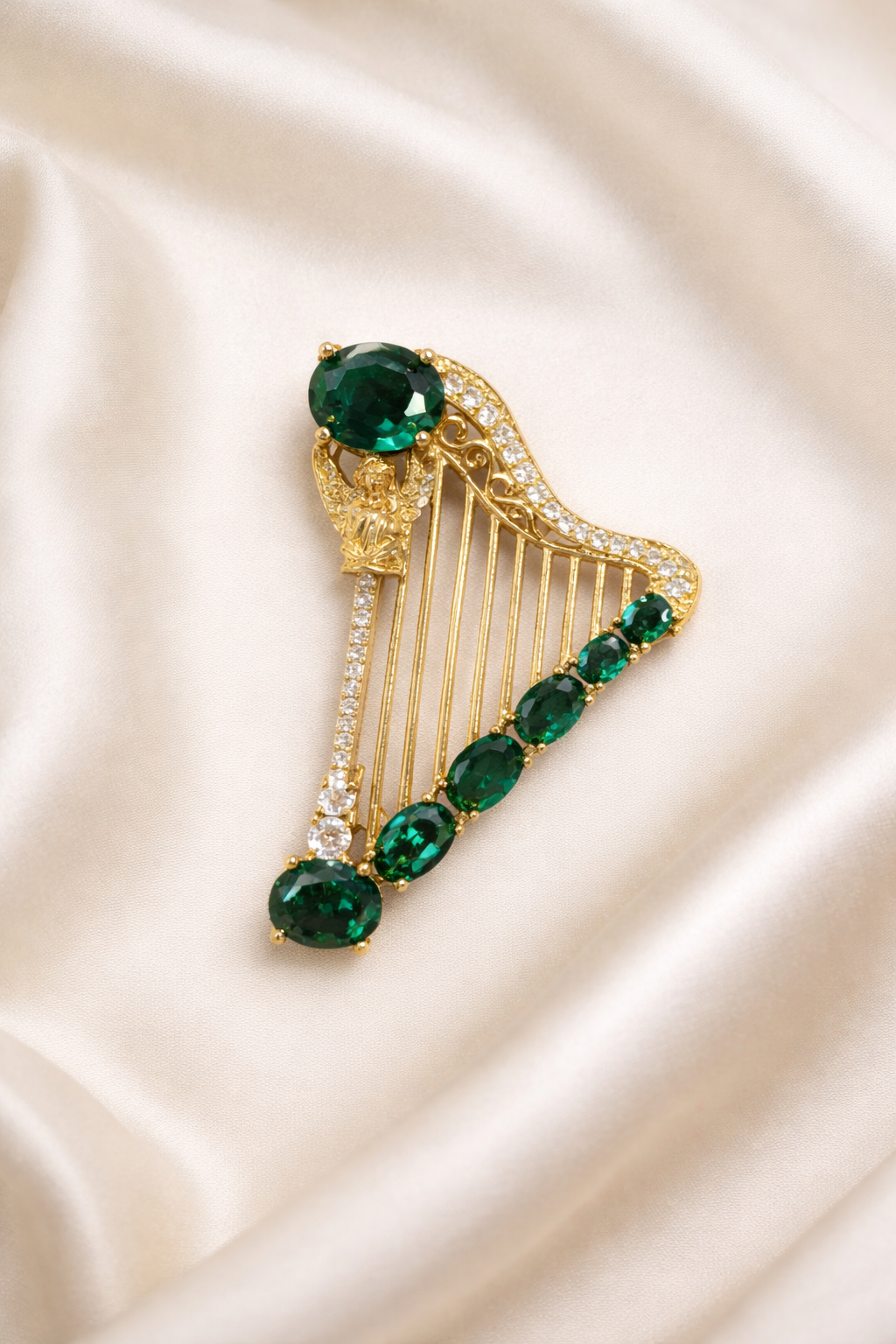 Emerald Harp Brooch