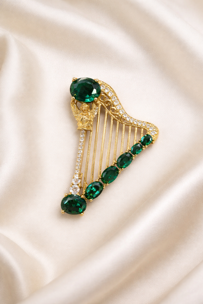 Emerald Harp Brooch