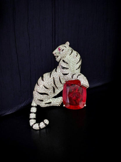 Imperial Tiger brooch in Ruby