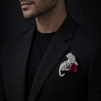 Imperial Tiger brooch in Ruby