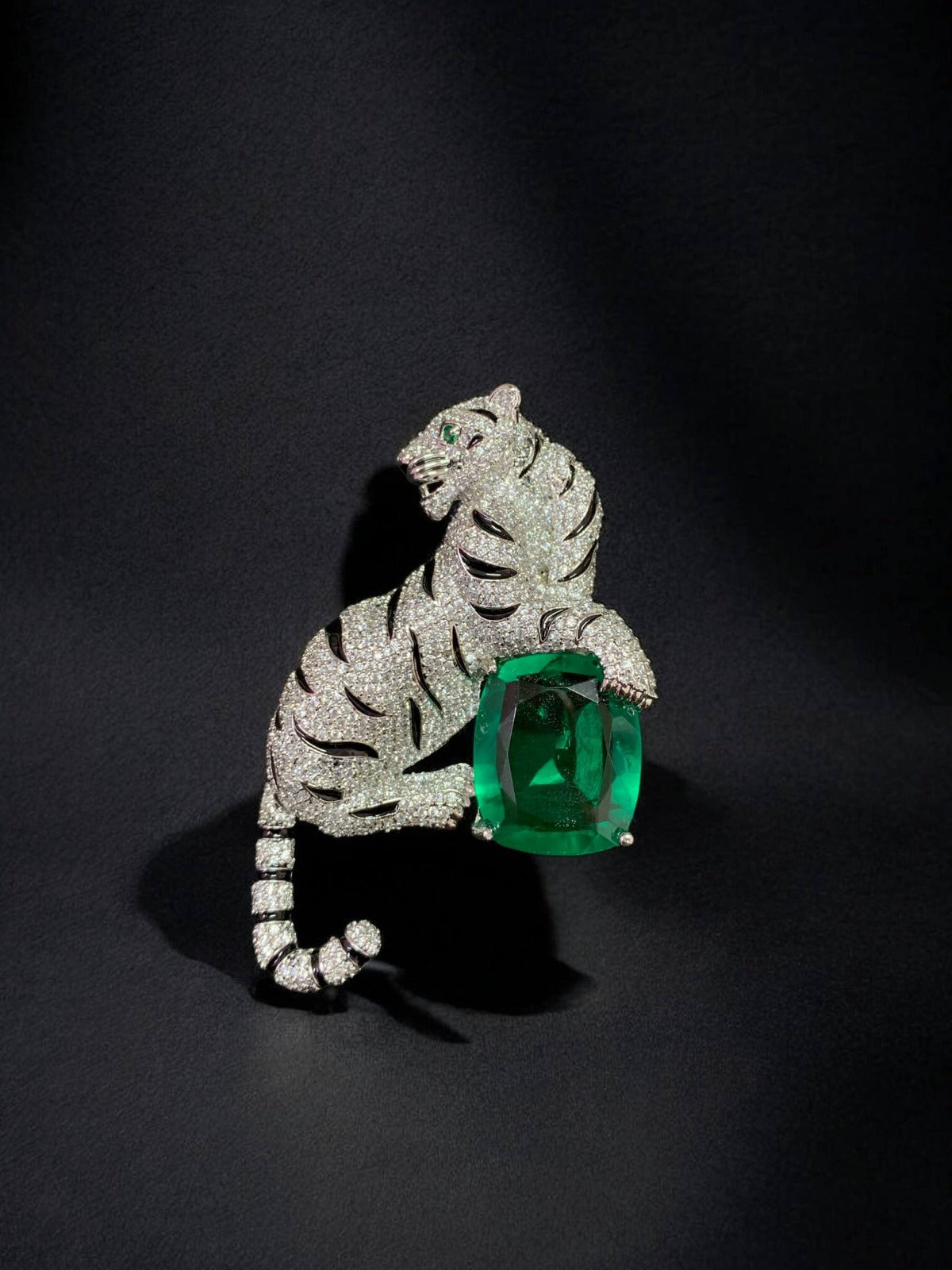 Imperial Tiger Brooch in Emerald