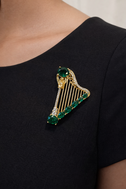 Emerald Harp Brooch