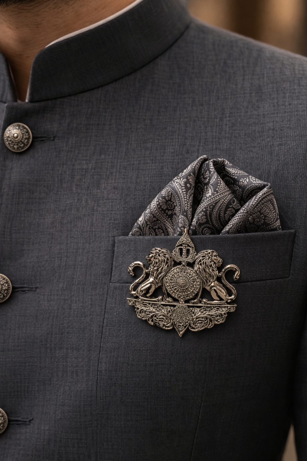 Twin Lions Crest Brooch