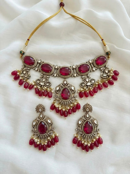 Ruby red victorian style choker necklace set.