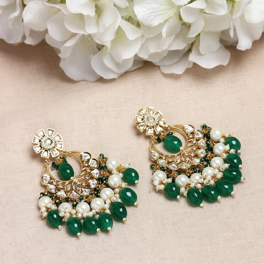 Anarkali Polki Earrings in Green