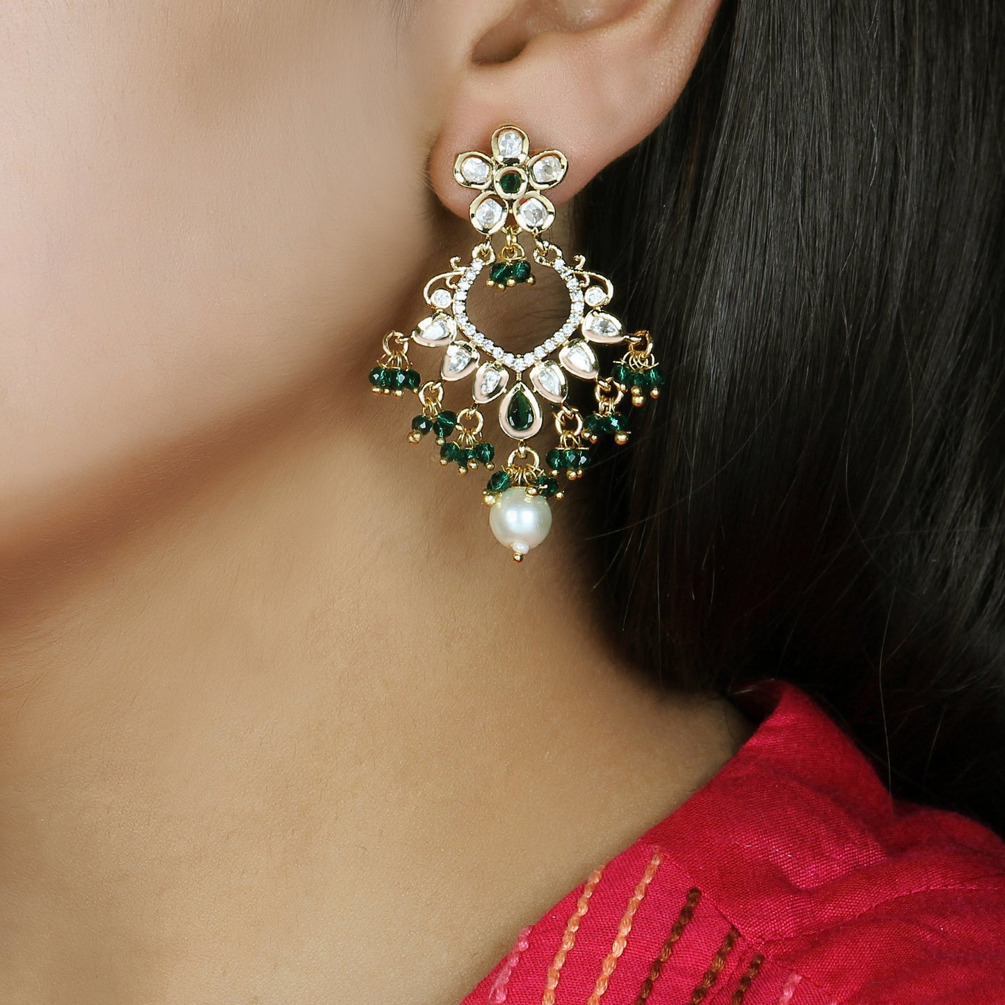 Naziya Polki Earring in Green