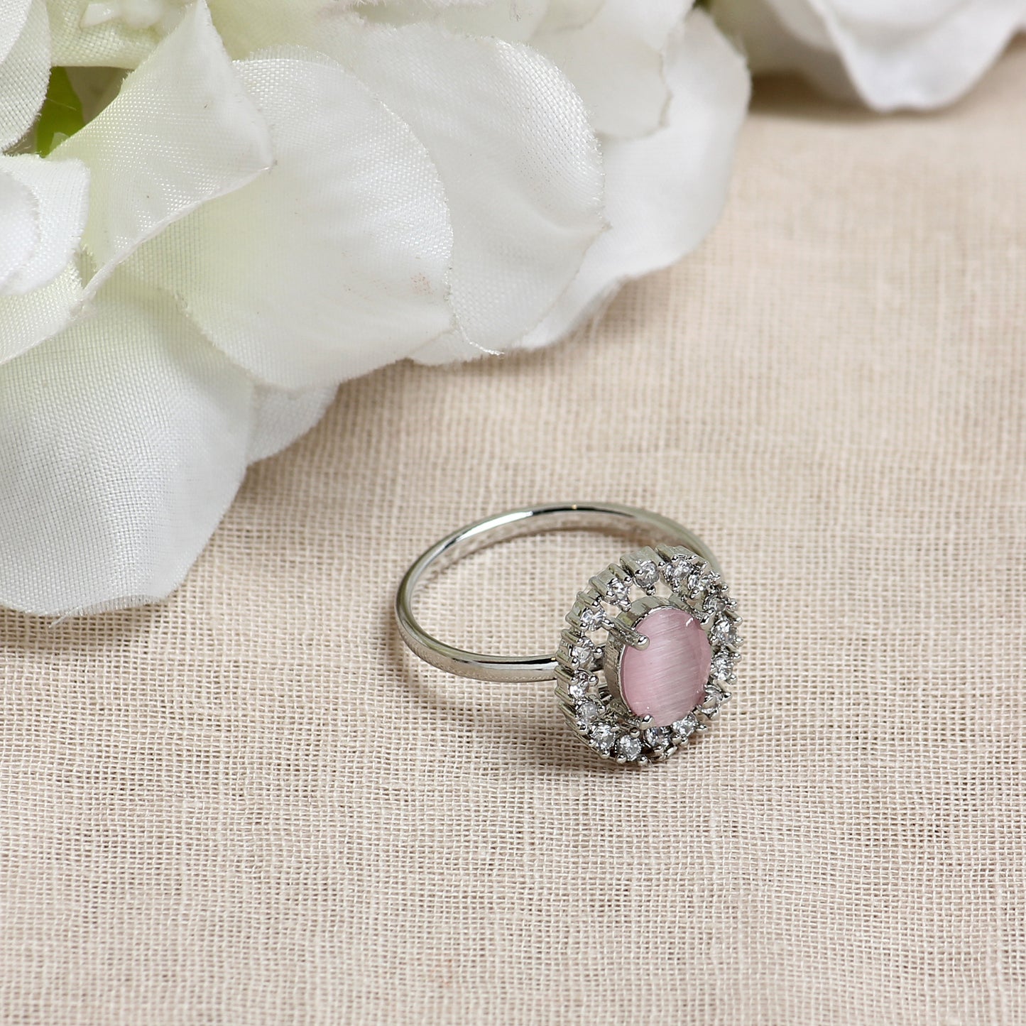 Oval AD Ring in Pink
