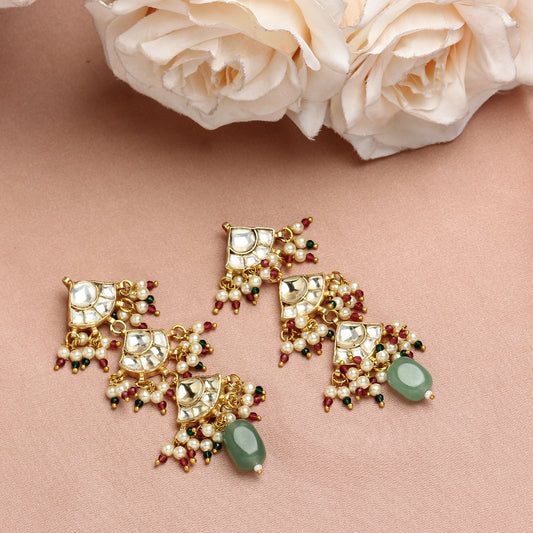 Naziya pink onyx polki pearl earrings gold plated for women
